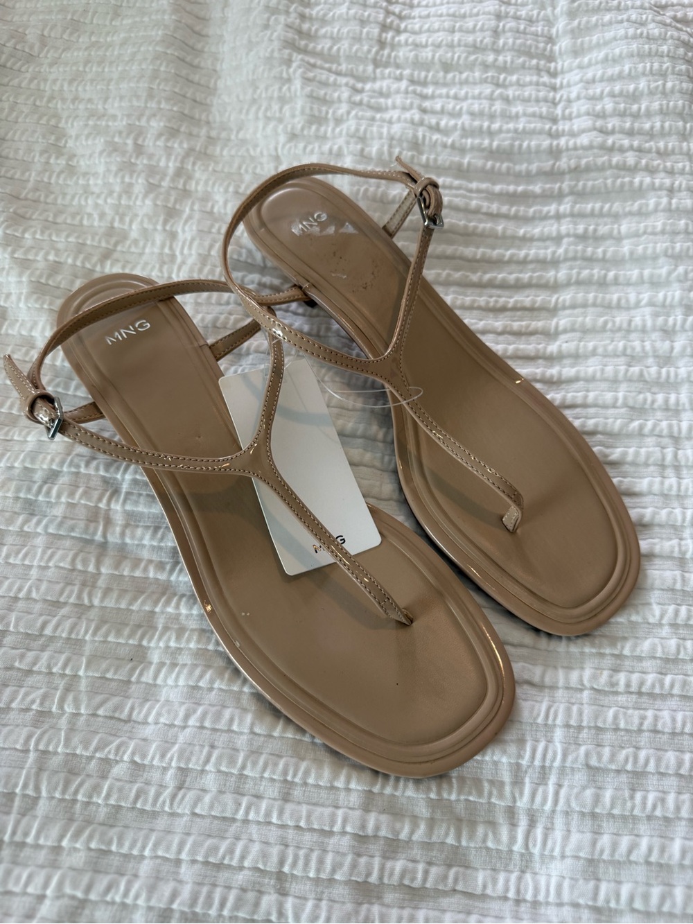Mango Women's T-Strap Camila Sandals in Nude NWT